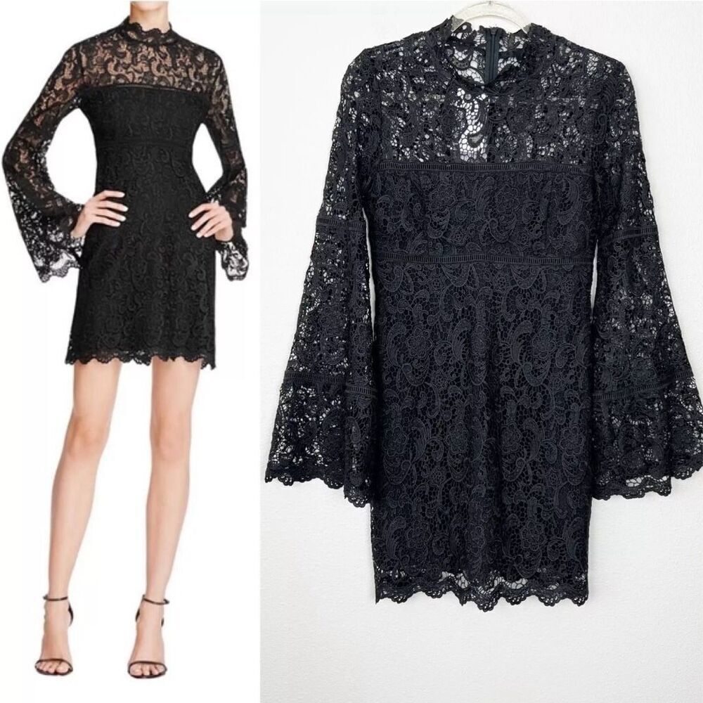 Bardot Womens Crochet Lace Long Sleeve Sheath Dress Black Size 6/S‎ NWT